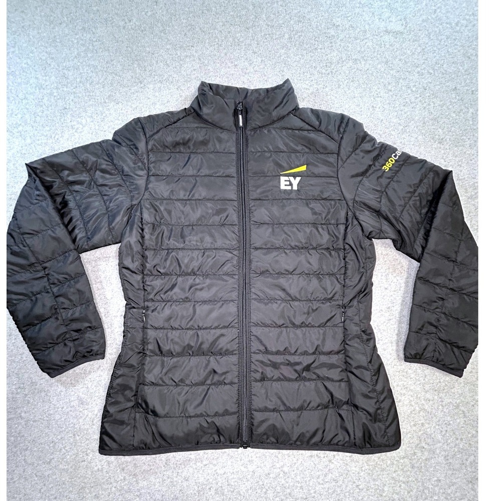 Core 365 Puffer Jacket Women Medium Black Excellent EY Logo WarmLogik Quilted